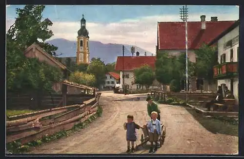 AK Lenggries /Isar, Ortspartie mit der Dorfstrasse