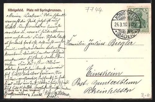 AK Königsfeld / Baden, Platz mit Springbrunnen