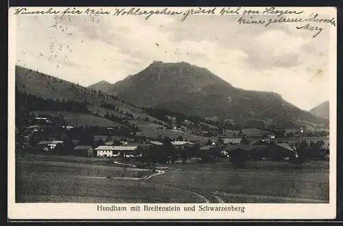 AK Hundham, Ortsansicht mit Breitenstein und Schwarzenberg