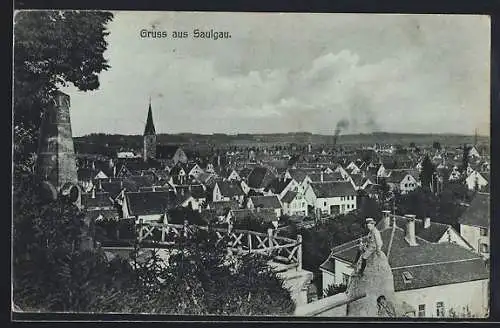 AK Saulgau, Teilansicht mit Kirche