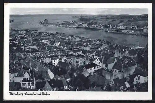 AK Flensburg, Teilansicht mit Hafen