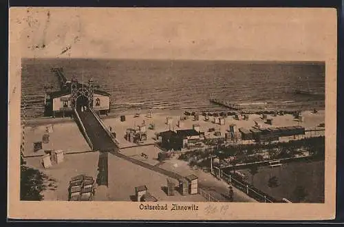 AK Zinnowitz, Ostseebad, Strand mit Steg