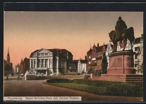 AK Magdeburg, Kaiser-Wilhelm-Platz mit Zentral-Theater