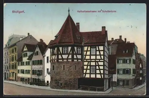 AK Stuttgart, Kahtarinenstrasse mit Schellenturm