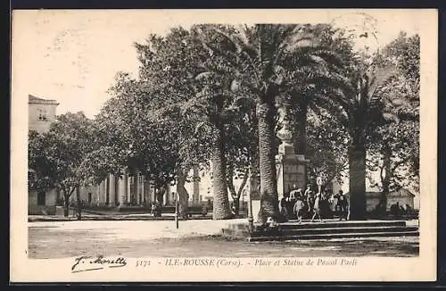 AK Ile-Rousse /Corse, Place et Statue de Pascal Paoli