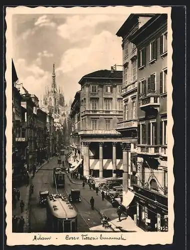 AK Milano, Corso Vittorio Emanuele, Strassenbahn