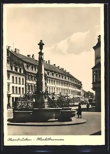 AK Saarbrücken, Strassenbahn am Marktbrunnen