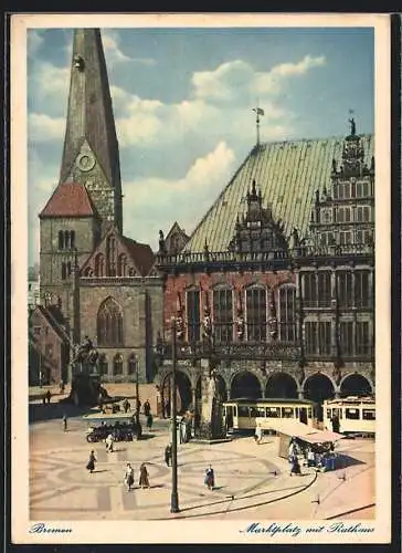 AK Bremen, Marktplatz mit Rathaus