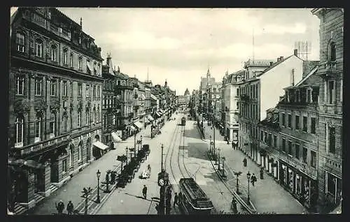 AK Mannheim, Hauptstr. mit Strassenbahn und Geschäften