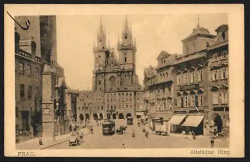 AK Prag, Strassenbahn am Altstädter Ring