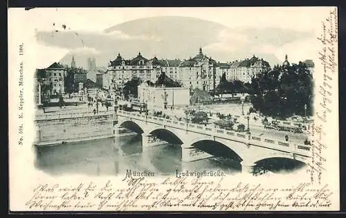 AK München, Strassenbahn auf der Ludwigsbrücke