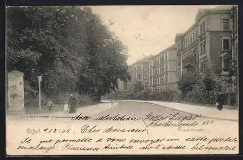 AK Erfurt, Elisabethstrasse mit Litfasssäule