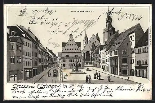 AK Eisleben, Denkmal und Rathaus auf dem Marktplatz