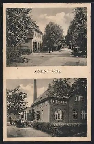 AK Altjührden i. Oldbg., Strassenpartie, Ortspartie mit Pferdewagen