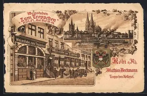 Lithographie Köln, Am Hof 38-44, Gasthof-Weinstuben Zum Treppchen, Panorama