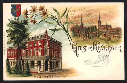 Lithographie Kevelaer, Ortsansicht, Hotel Kaiserhof