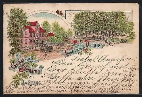 Lithographie Hannover, Deister, Gasthof zum Steinkrug, Garten