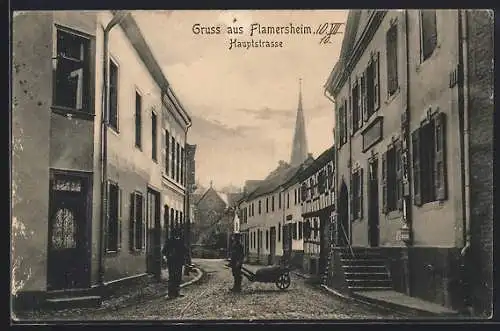 AK Flamersheim /Rheinl., Hauptstrasse mit Blick zur Kirche, mit Karren