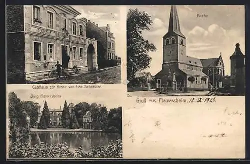 AK Flamersheim, Gasthaus zur Krone, Kirche, Burg Flamersheim