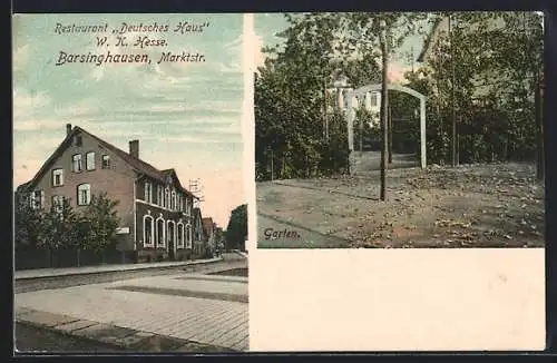 AK Barsinghausen, Restaurant Deutsches Haus W. K. Hesse mit Marktstrasse und Garten