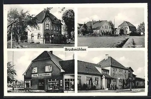 AK Bruchmühlen / Melle, Bahnhof, Geschäftshaus Poppendiek, Post, Düingdorf