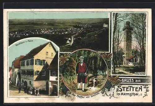 AK Stetten / Remstal, Gasthaus zum Fass, Ortsansicht, Aussichtsturm