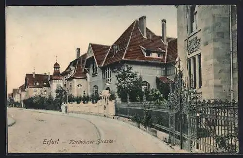 AK Erfurt, Karthäuser-Strasse mit Villen und Turm