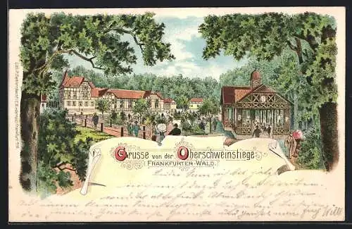 Lithographie Frankfurt-Sachsenhausen, Restaurant Oberschweinstiege im Frankfurter Wald