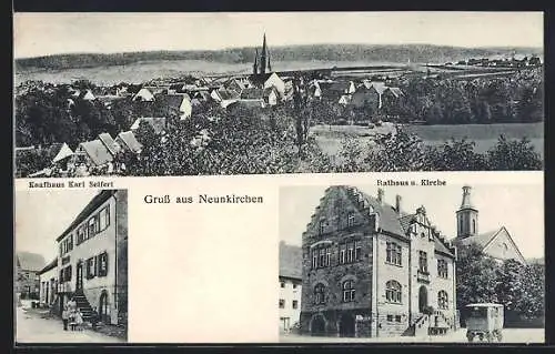 AK Neunkirchen / Baden, Kaufhaus Karl Seifert, Rathaus und Kirche