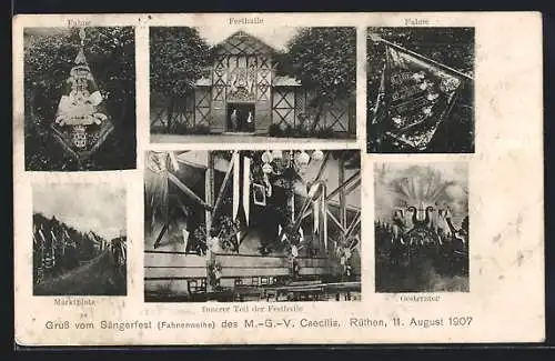 AK Rüthen, Sängerfest des MGV Caecilia 1907, Fahne, Festhalle, Oesterntor, Marktplatz