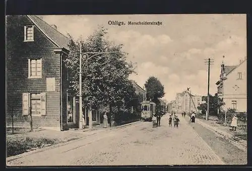 AK Ohligs, Merscheiderstrasse mit Strassenbahn