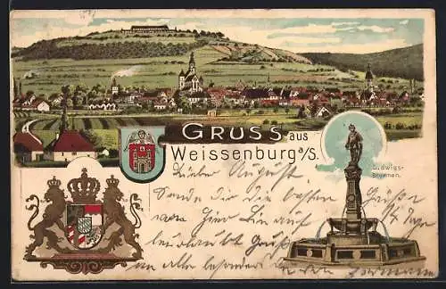 Lithographie Weissenburg a. S., Ludwigs-Brunnen, Gesamtansicht