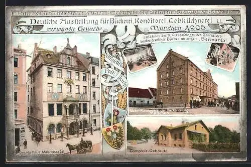 AK München, Deutsche Ausstellung für Bäckerei, Konditorei und Lebküchnerei 1905, Innungs-Haus in der Maistrasse 59