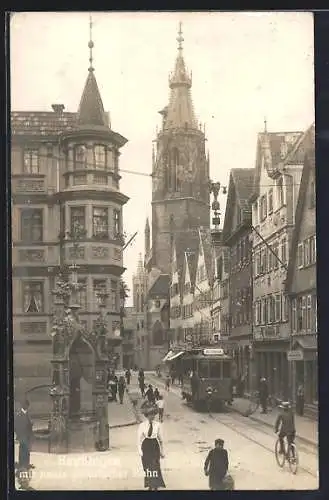 AK Reutlingen, Strassenbahn nach Betzingen und Blick zur Kirche