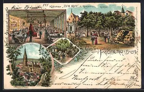 Lithographie Freiburg / Breisgau, Gasthaus zum Kopf, Felsengrotte, Münster