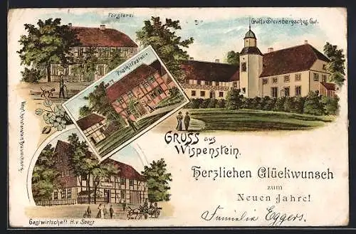 Lithographie Wispenstein, Gastwirtschaft H. v. Soest, Försterei, Gräfl. v. Steinbergsches Gut