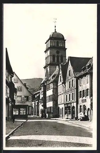 AK Kaysersberg, La Grand rue, l`Eglise et la Mairie