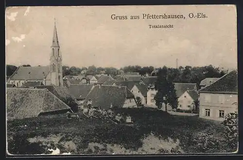 AK Pfettershausen /O.-Els., Totalansicht mit Kirche