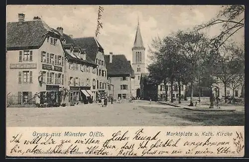 AK Münster, Marktplatz und katholische Kirche