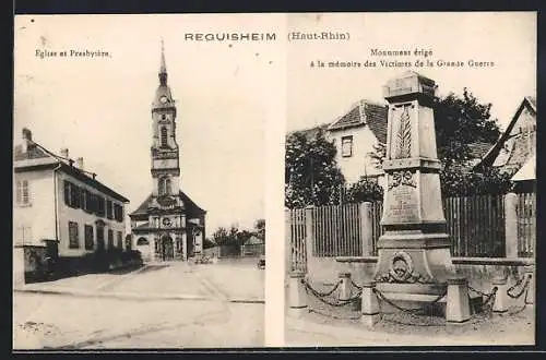 AK Reguisheim /Haut-Rhin, Eglise et Presbytère, Monument érigé à la memoire des Victimes de la Grande Guerre