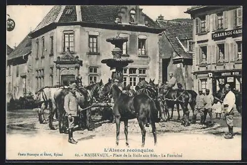 AK Massevaux, Place de la Halle aux Blés, La Fontaine