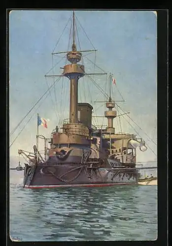 Künstler-AK Christopher Rave: Panzerschiff La Hoche, 1900