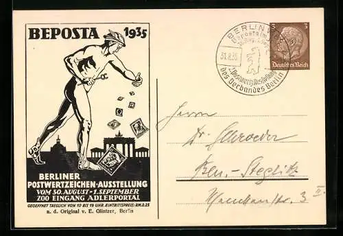 AK Berlin, Postwertzeichen-Ausstellung BEPOSTA 1935, Ganzsache PP122 /C12 /03