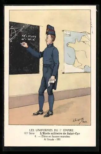 Künstler-AK Saint-Cyr, L`Ecole militaire, a l`étude, französischer Soldat