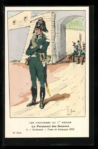 Künstler-AK Lieutenant, französischer Soldat