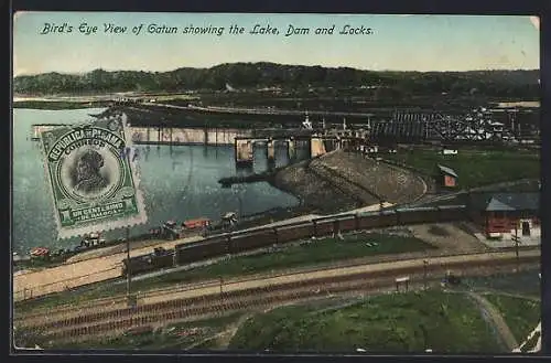 AK Gatun, Birds Eye View showing the Lake, Dam and Locks