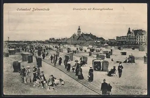 AK Swinemünde, Strandpartie mit Konversationshaus