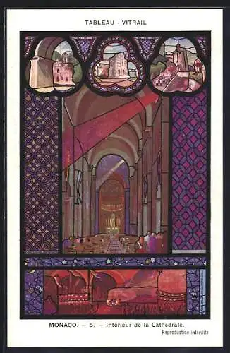 Künstler-AK Monaco, Intérieur de la cathédrale, tableau-vitrail