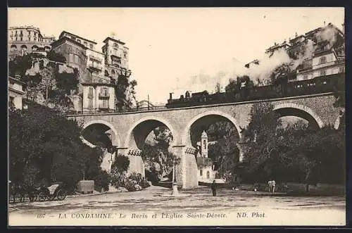 AK Monaco, Le Pont et l`Eglise Ste. Devote mit Eisenbahn