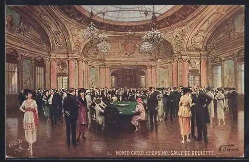Künstler-AK Monte Carlo, Le Casino, Salle de Roulette